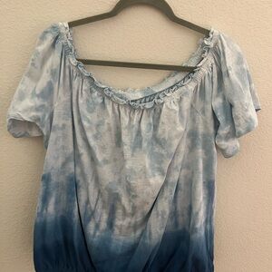 Lane Bryant Blue Ombré Off Shoulder Top | Size 18/20 Tie-Dye Boho Blouse